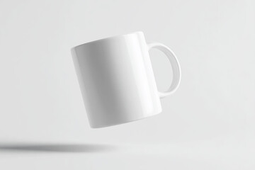 Fototapeta premium A mockup of a blank white ceramic mug floating in an empty white studio scene