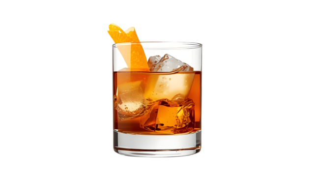 Old Fashioned cocktail classic, png, isolated on transparent background, perfect for food and drinks marketing and advertising