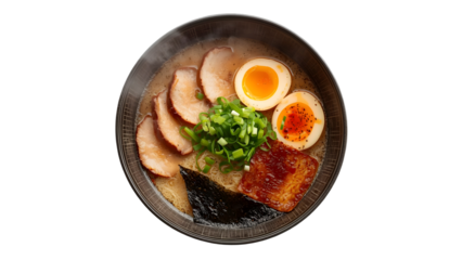 Classic ramen noodle soup with chashu pork, png, isolated on transparent background, perfect for food marketing and advertising