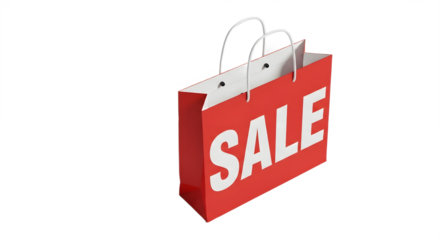 Red shopping bag with “SALE” — bold icon for discounts, promotions, retail, and e-commerce campaigns
