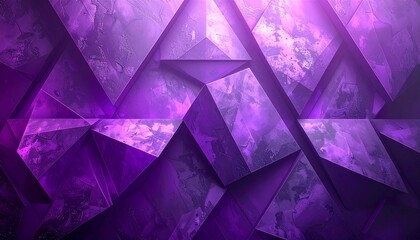 A futuristic abstract background with vibrant purple geometric shapes creating a 3D crystal-like structure with a textured surface