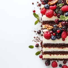 Delicious Layered Berry Cake with Cream Cheese Frosting on White Background