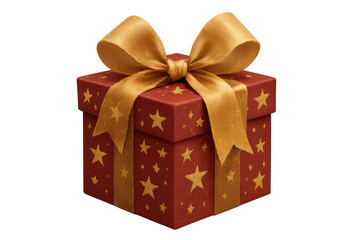 Obraz premium Gifting present box with golden star pattern and festive ribbon bow, celebrating holidays and special occasions