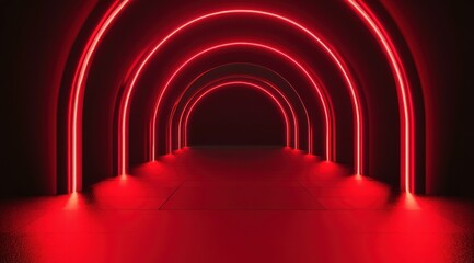 Futuristic Red Neon Tunnel: A Portal to a Sci-Fi Dimension Space