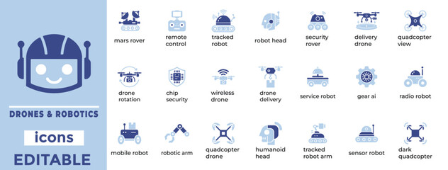 Drones and Robotics vector icons set