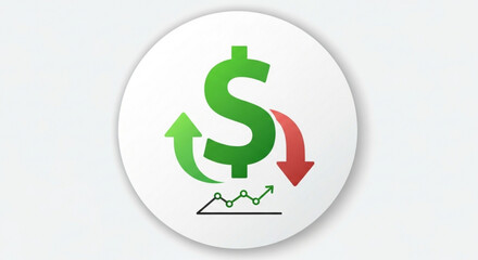 Obraz premium Illustration of a green dollar sign with arrows indicating financial growth and decline, represents market trends and investment