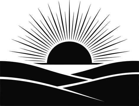 Black silhouette of sunrise over rolling hills