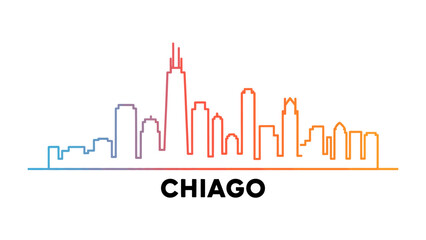 Fototapeta premium Chicago Skyline Silhouette: A clean, minimalist line art captures the essence of the Chicago skyline, featuring iconic buildings in a vibrant gradient against a clean backdrop.