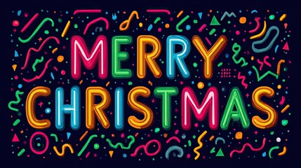 Colorful Neon Merry Christmas Festive Background with Shapes and Patterns
