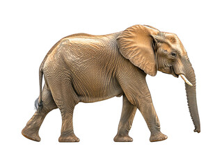 Fototapeta premium Large elephant walking, side view, tan skin, detailed texture on black background