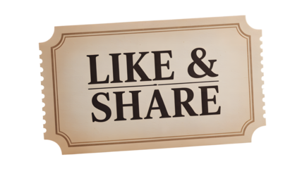 Vintage ticket design boldly announces 'Like & Share' for engaging social media campaigns and viral marketing strategies