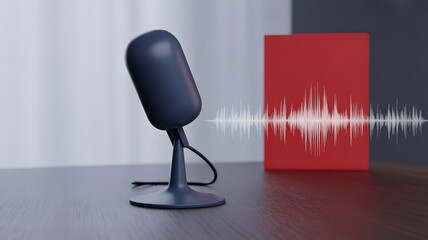 Professional studio microphone captures vibrant sound waves, perfect for podcasts, music, or voiceovers