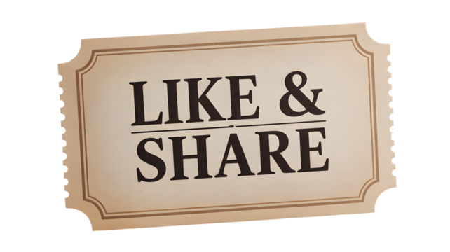 Vintage ticket design boldly announces 'Like & Share' for engaging social media campaigns and viral marketing strategies
