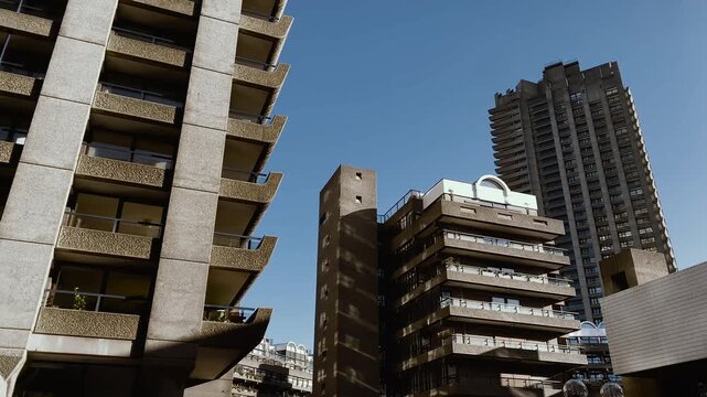 Brutalist Terrace Blocks Of Barbican Estate (1860s Structuralist Modernism), Exposed Precast Aggregate Concrete Exterior, City Of London - Square Mile, Historic England, United Kingdom, Britain
