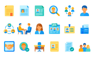 Human Resources and Recruitment Icons &ndash; Job Interview, Resume and Career Management Illustration