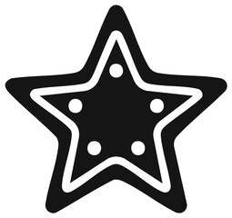 Black star shape icon with white border and dot details, vector design.
