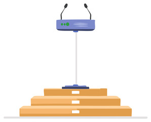 Empty podium with microphones and steps for speaker platform presentation