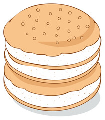 Appetizing cream filled sandwich cookies stacked dessert vector illustration sweet treat