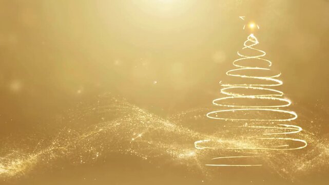 Golden Light Streak Christmas Tree Reveal, Elegant Gold Particle Background with Star Animation