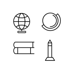 Globe books and monument icons on transparent background