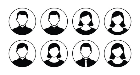 Silhouette icons of two men and two women isolated on transparent background