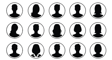 Silhouette icons of two men and two women isolated on transparent background