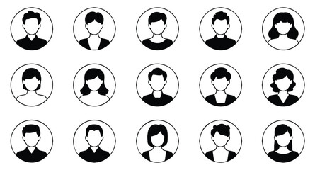 Silhouette icons of two men and two women isolated on transparent background