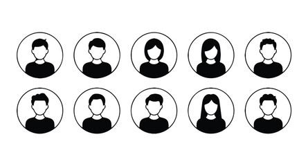 Silhouette icons of two men and two women isolated on transparent background