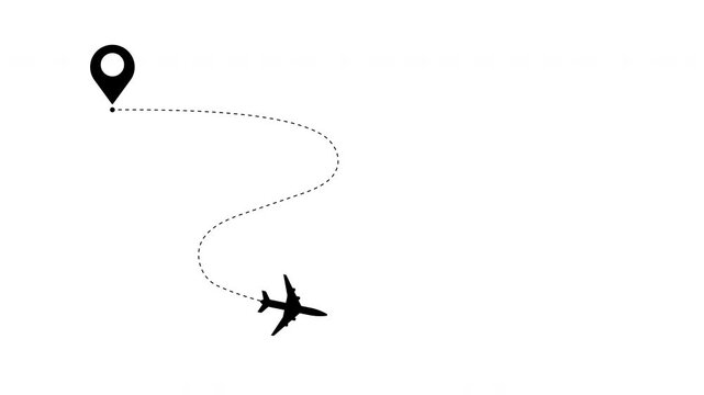 Travel on airplane map. air plane flight route with start point line trace animation design 4k video