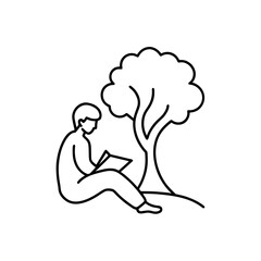 Man reading under a tree art on transparent background