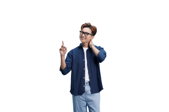 The Guiding Point: A stylish individual, confidently gesturing upwards, radiates an aura of clarity and inspiration, suggesting a moment of insightful thought and vision.