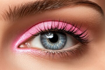 Fototapeta premium Close-up person eye blue eyelashes are long Close up of woman's