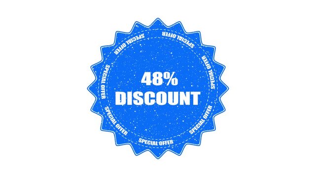 48% percent discount animation on white background.Sale button off discount.Sales special offer.Shopping icon, price discount, business concept.