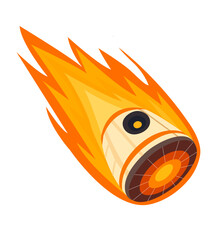 Burning spacecraft capsule entering atmosphere with flames. Space re-entry, space mission, futuristic aerospace technology and space exploration concept.