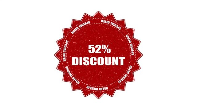 52% percent discount animation on white background.Sale button off discount.Sales special offer.Shopping icon, price discount, business concept.