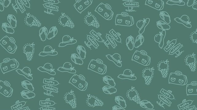 Doodle pattern of travel  vacation icons. Suitable for travel blogs, vacation posters, patterns for textile prints or gift wraps.