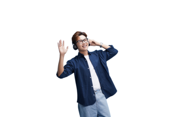 Melody of a Moment: A young person, lost in the sounds, wearing headphones, embraces the music, a joyful wave, sharing the happiness.