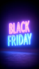 Black Friday neon sign glowing in blue and pink on dark background &mdash; vibrant night sale concept for modern advertising design