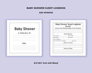 Baby Shower Guest Book Template, Cute Baby Shower Party Memory Log KDP Interior Design