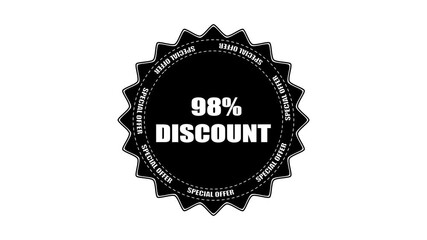 98% percent discount animation on white background.Sale button off discount.Sales special offer.Shopping icon, price discount, business concept.