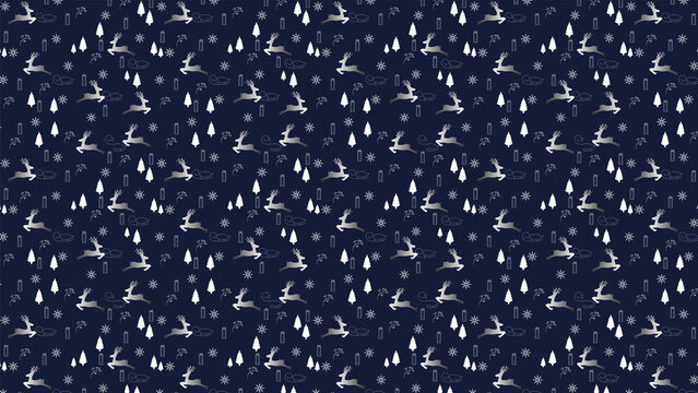 Seamless christmas pattern background with reindeer trees and snowflakes for winter design