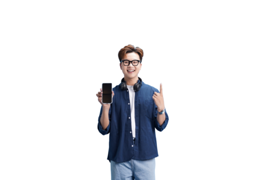 Smart Device Showcase: A young individual, radiating confidence, showcases a sleek smartphone, inviting you into a world of endless possibilities.