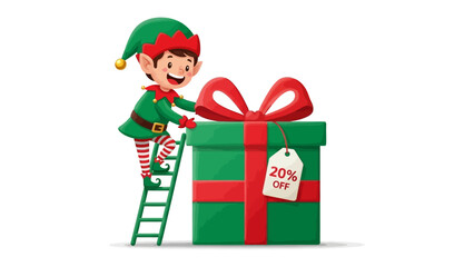 Gift of Joy: A cheerful elf prepares a beautifully wrapped gift. © Jannat