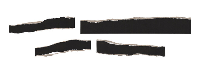 Torn black paper strips with rough edges isolated on transparent PNG background
