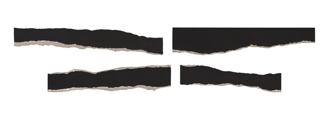 Torn black paper strips with rough edges isolated on transparent PNG background

