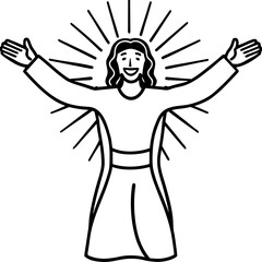 Stylized mountain landscape with river and green hills inside a circle