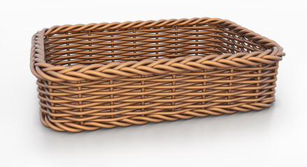 Obraz premium Close-up of rectangular wicker basket on white background. 3d illustration