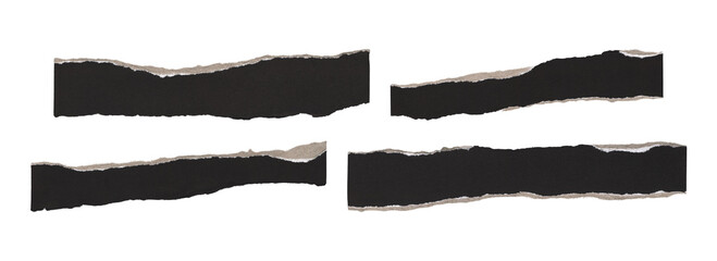 Grunge ripped black paper stickers and labels with rough texture, cutout PNG
