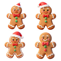 Cute gingerbread men decorated with icing, buttons, and Santa hats, symbolizing Christmas joy and festive baking traditions.