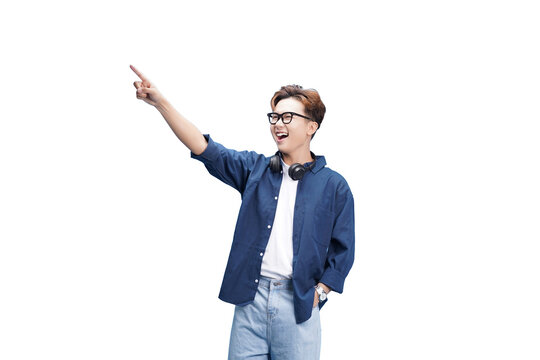 Joyful Direction: A stylish individual, radiating optimism, points toward a promising future with a gesture of anticipation and excitement. A visual expression of youthful enthusiasm.